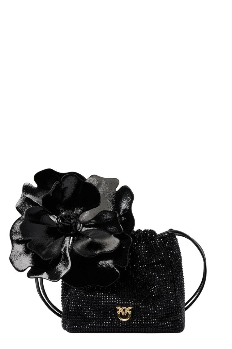 Pinko Black Sparkling Flower Polyester-Blend Shoulder Bag