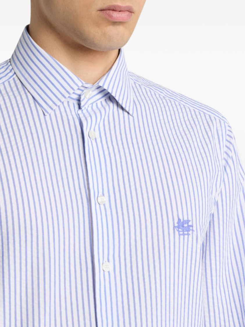 Etro Vertical Blue And White Striped Cotton Shirt