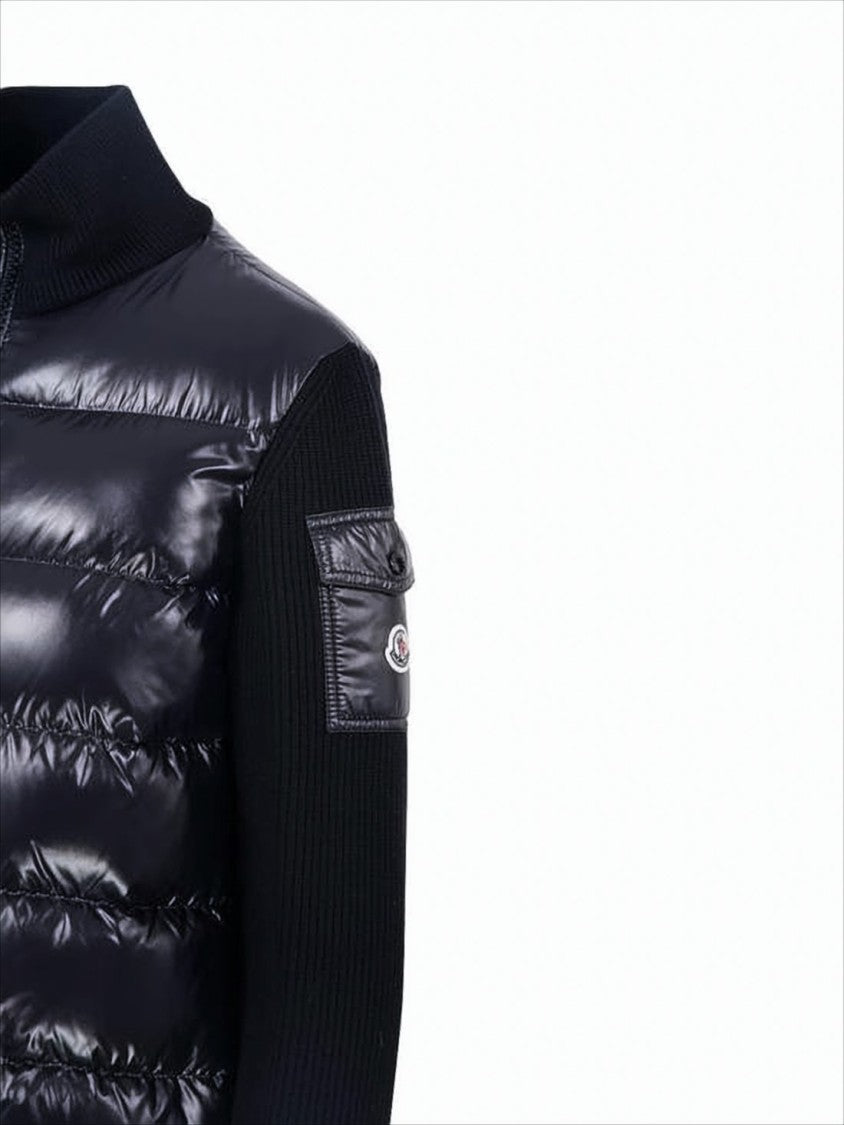 Moncler Quilted Down Coat With Textured Knit Sleeves