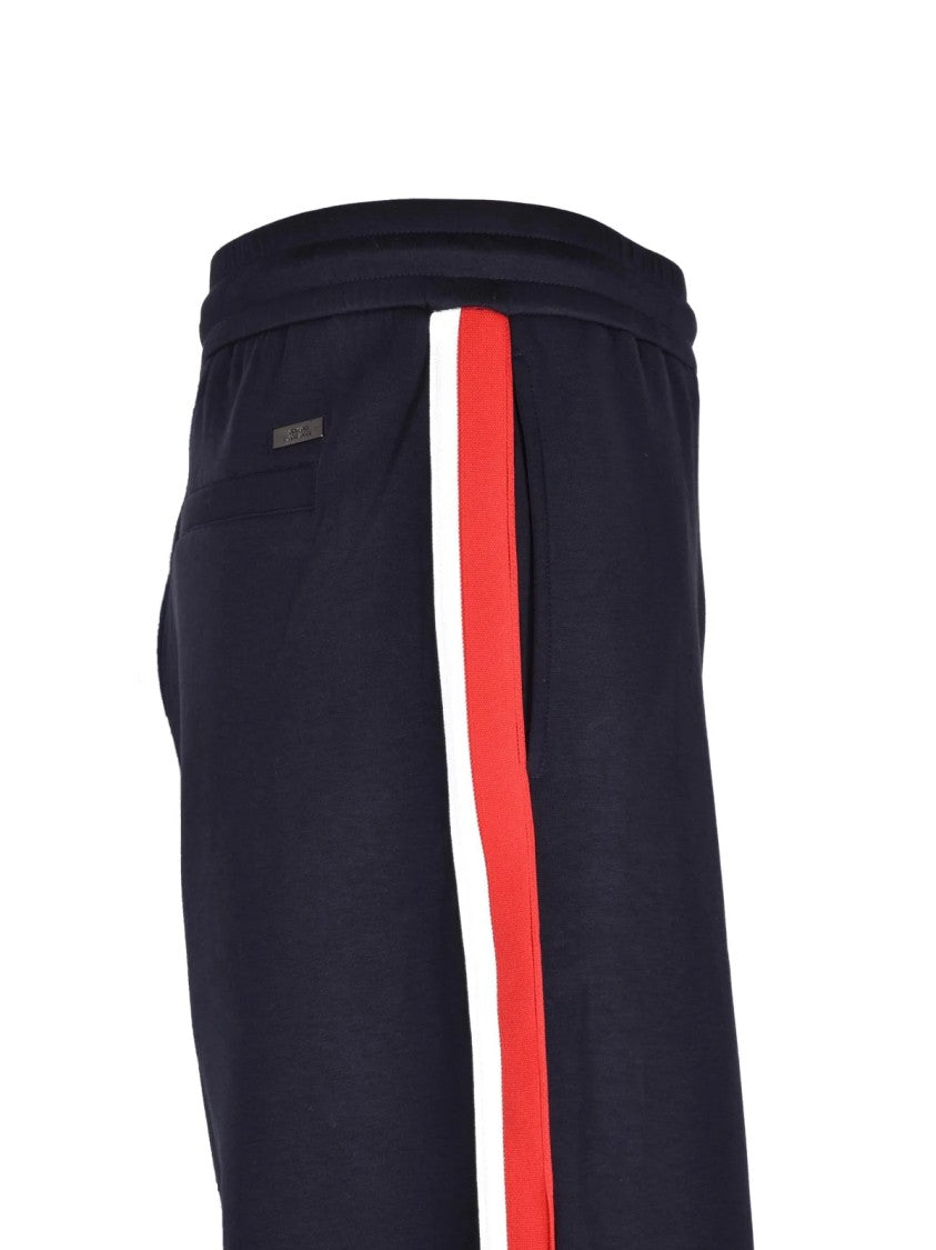 Armani Exchange Relaxed-Fit Blue Sweatpants With Bold Vertical Stripes