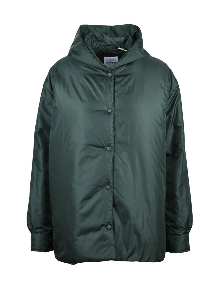 Aspesi Padded Green Down Jacket With Snap Closure And Functional Pockets