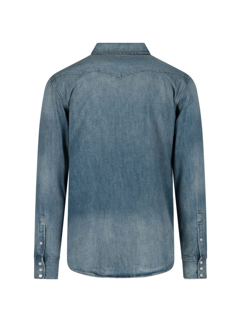 Polo Ralph Lauren Faded Blue Denim Shirt With Classic Collar