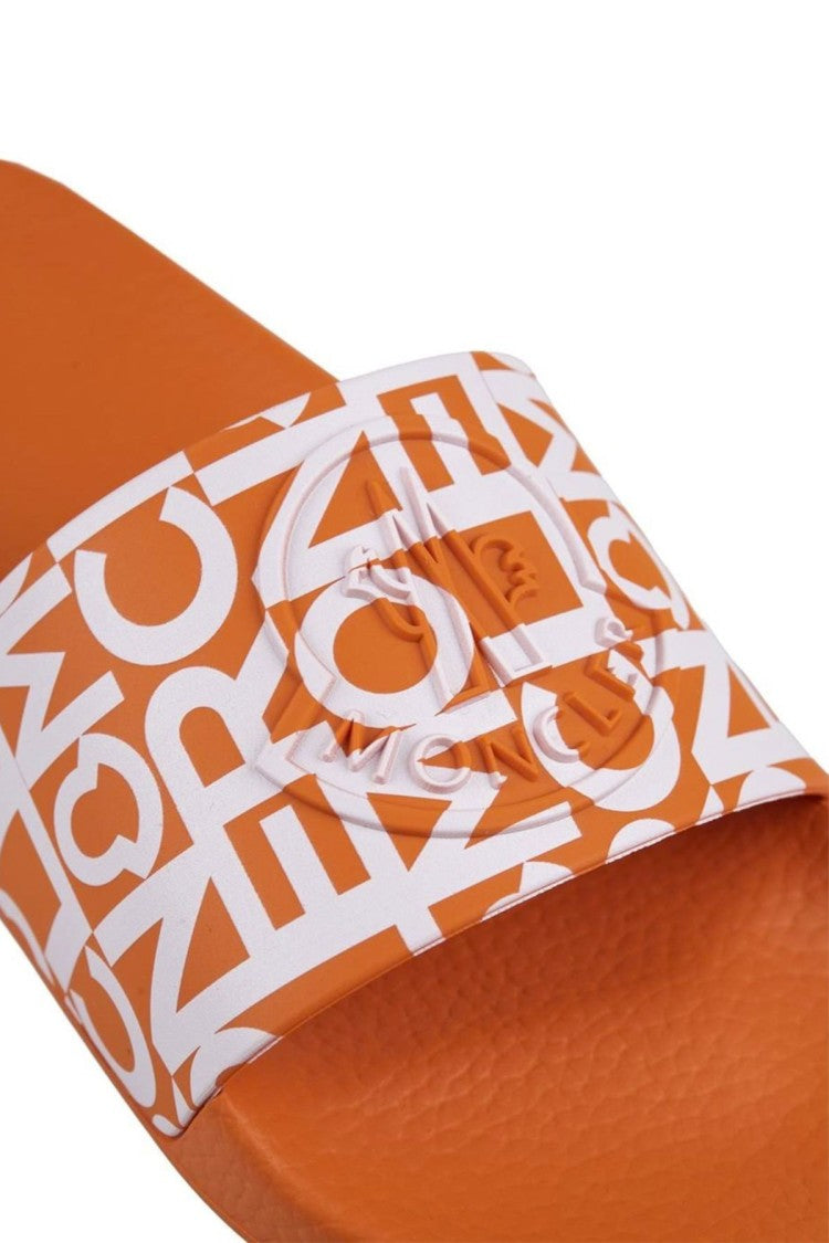 Moncler Orange Molded Logo-Lettering Strap Rubber Slides