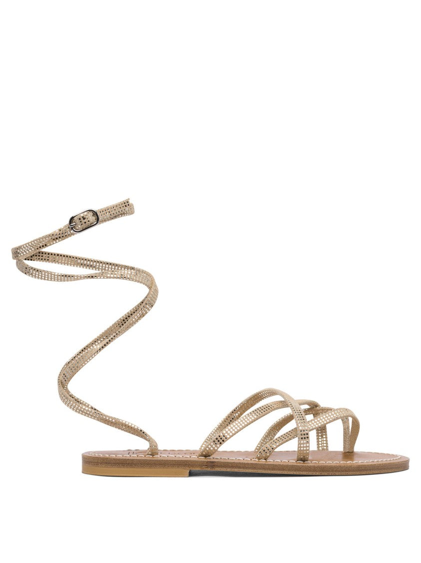 K.Jacques Flat Leather Sandals With Textured Straps