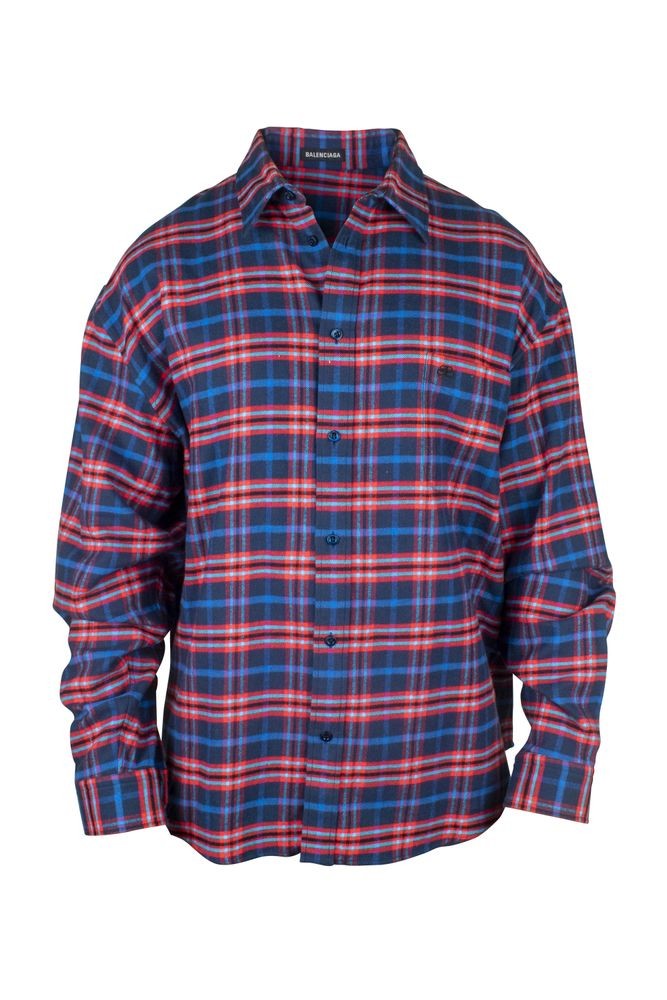 Balenciaga Red And Blue Checkered Cotton Shirt