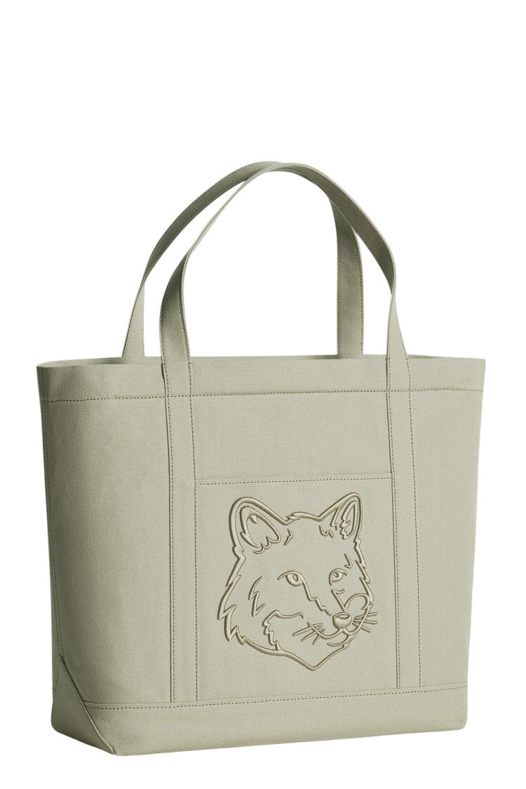 Maison Kitsuné Large Cotton Tote With Embossed Fox Head And Versatile Design
