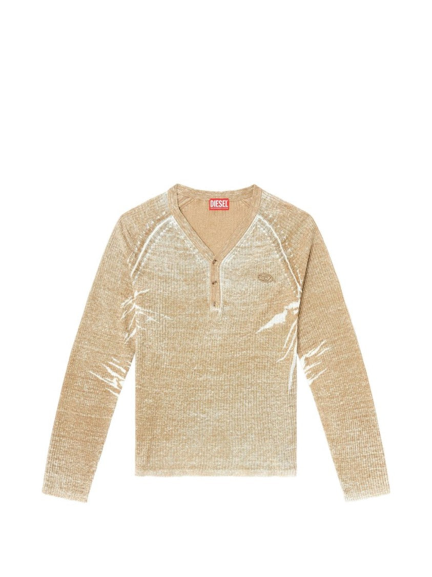 Diesel Beige V-Neck Ribbed Button Sweater