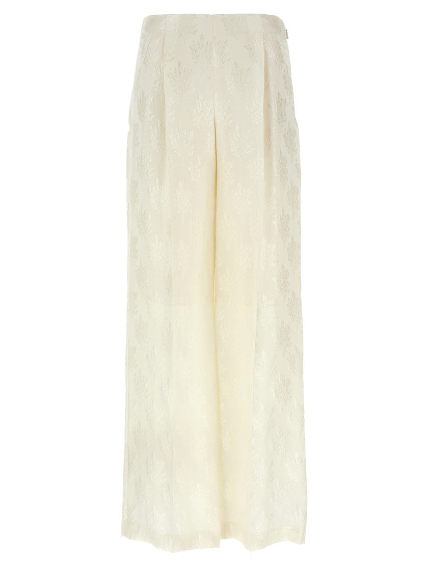 Fendi Jacquard Silk Pants With Floral Bouquet Pattern And Side Zip Closure