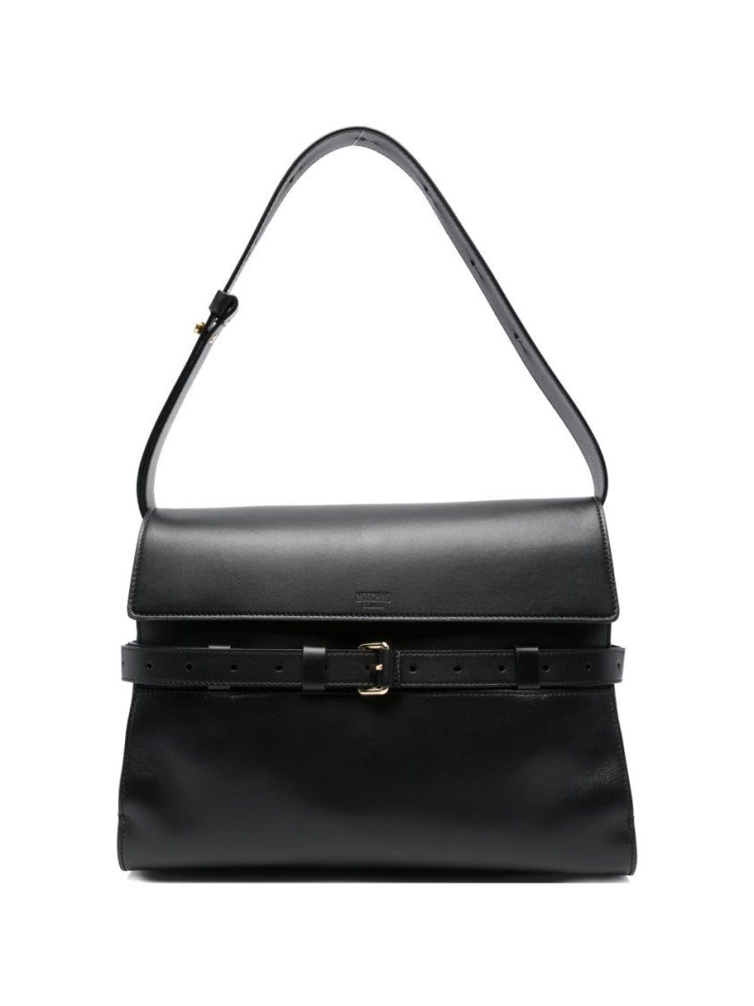 Moschino Black Rectangular Gold Buckle Silk Bag