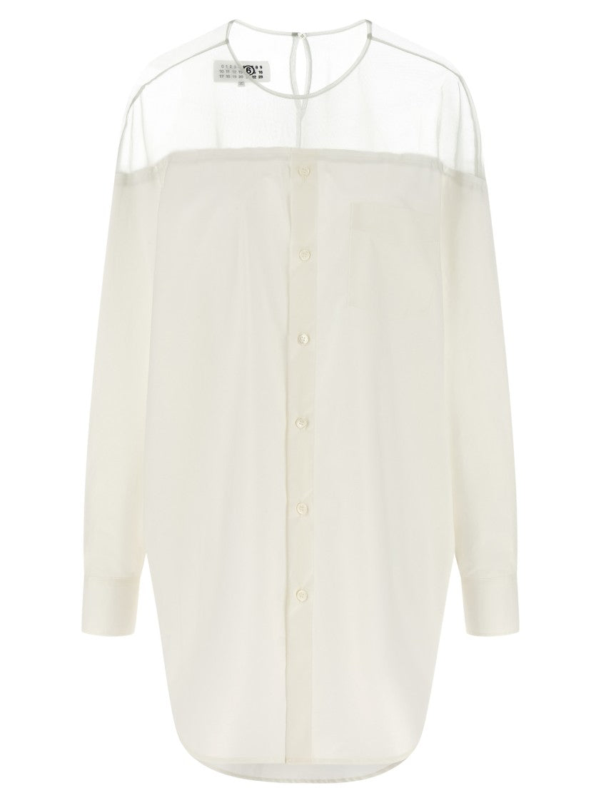 Mm6 By Maison Margiela Semi-Transparent Tulle Insert Cotton Poplin Shirt