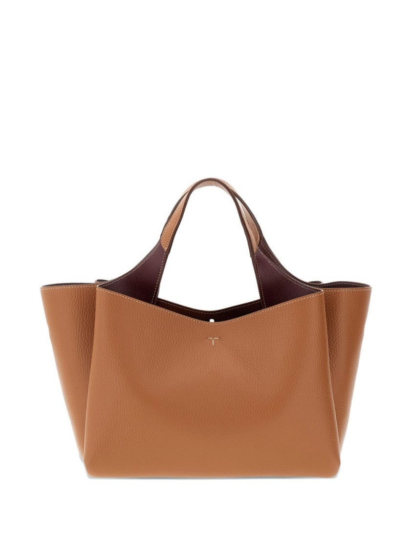 Tod's Brown Textured Leather Subtle Logo Tote