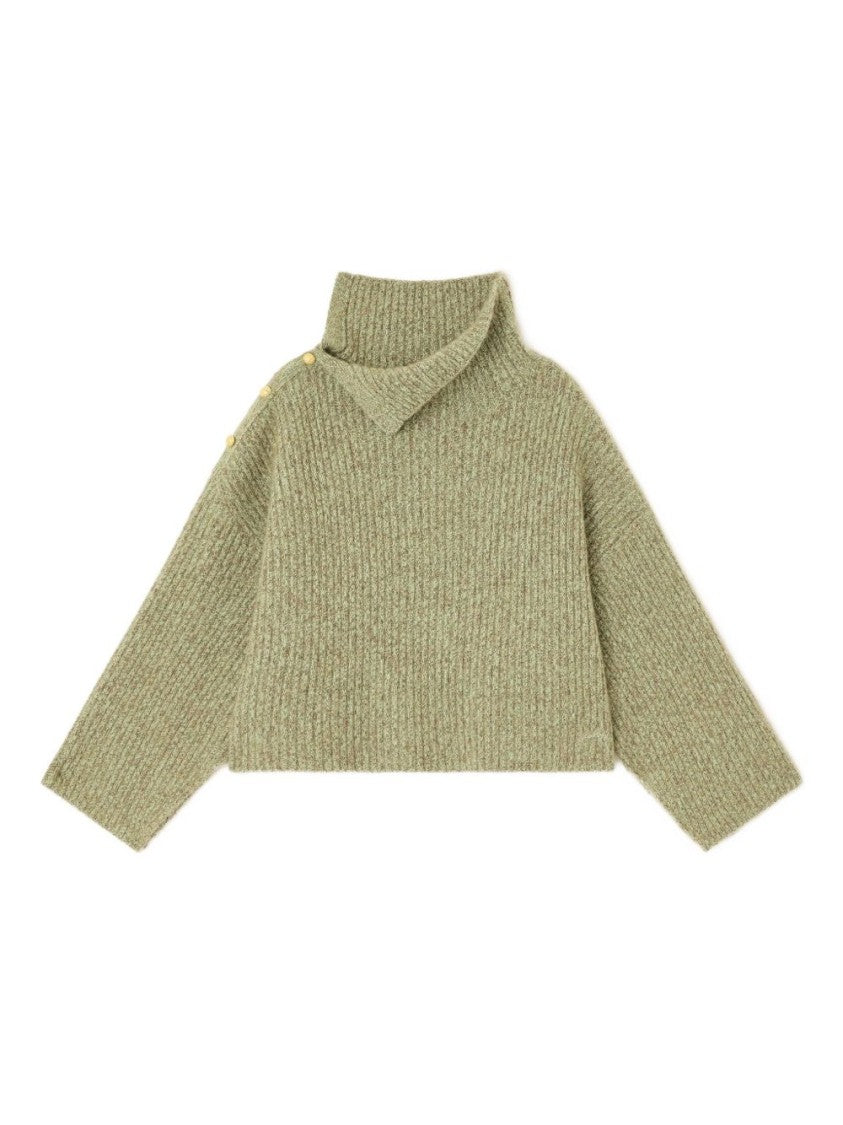 Ganni Beige Knit Sweater With Asymmetrical Collar