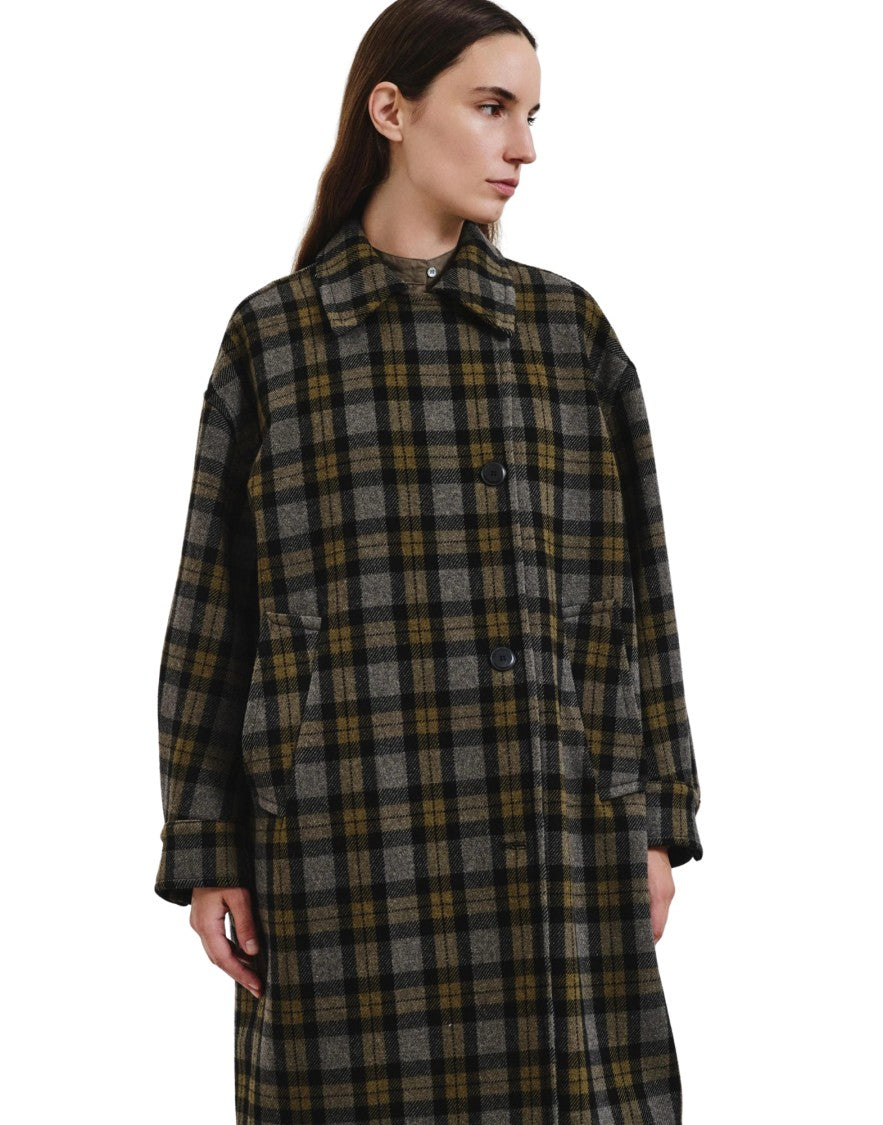 Pomandère Military Tartan Wool-Blend Oversized Coat