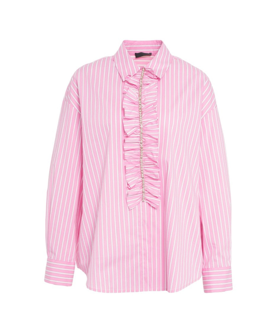 Liu Jo Rhinestone-Embellished Striped Blouse With Ruffled Details
