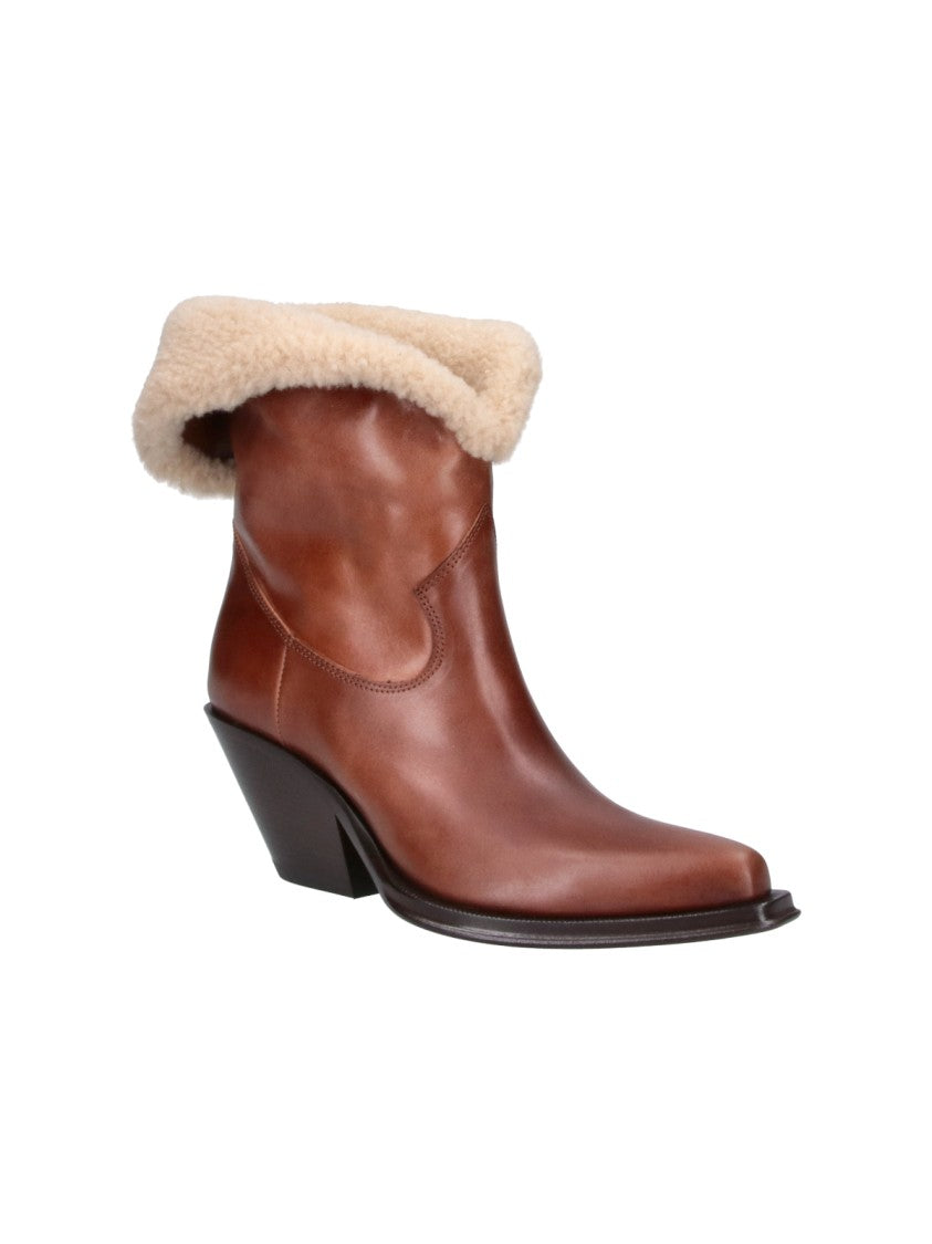 Chloé Brown Azelan Pointed Shearling Ankle Boots