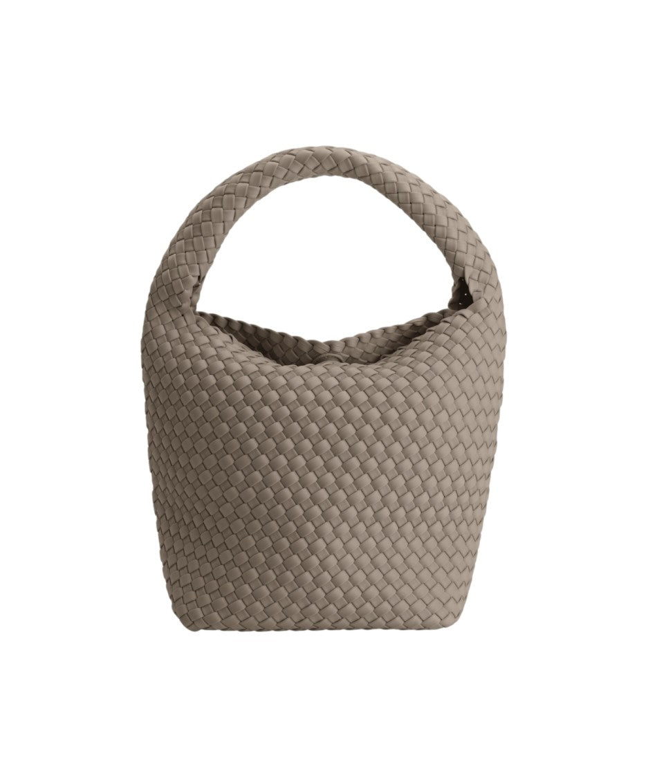 Marrea Beige Bucket Bag With Woven Design And Padded Handle