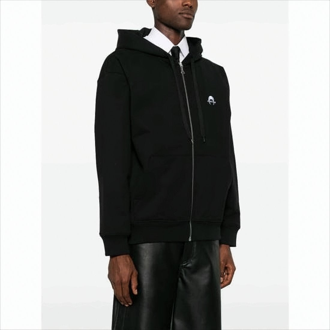 Marine Serre Relaxed Fit Black Zip-Up Hoodie With Drawstring Hood