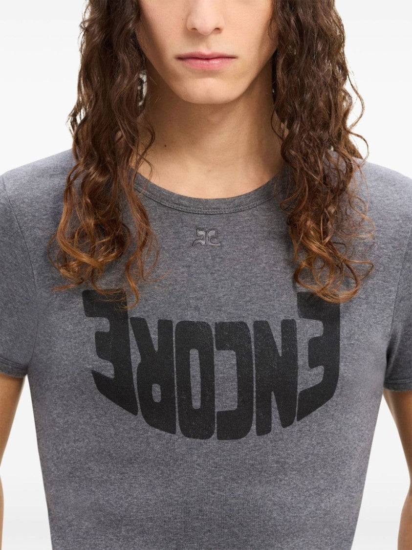 Courrèges Fitted Ash Grey Cotton T-Shirt