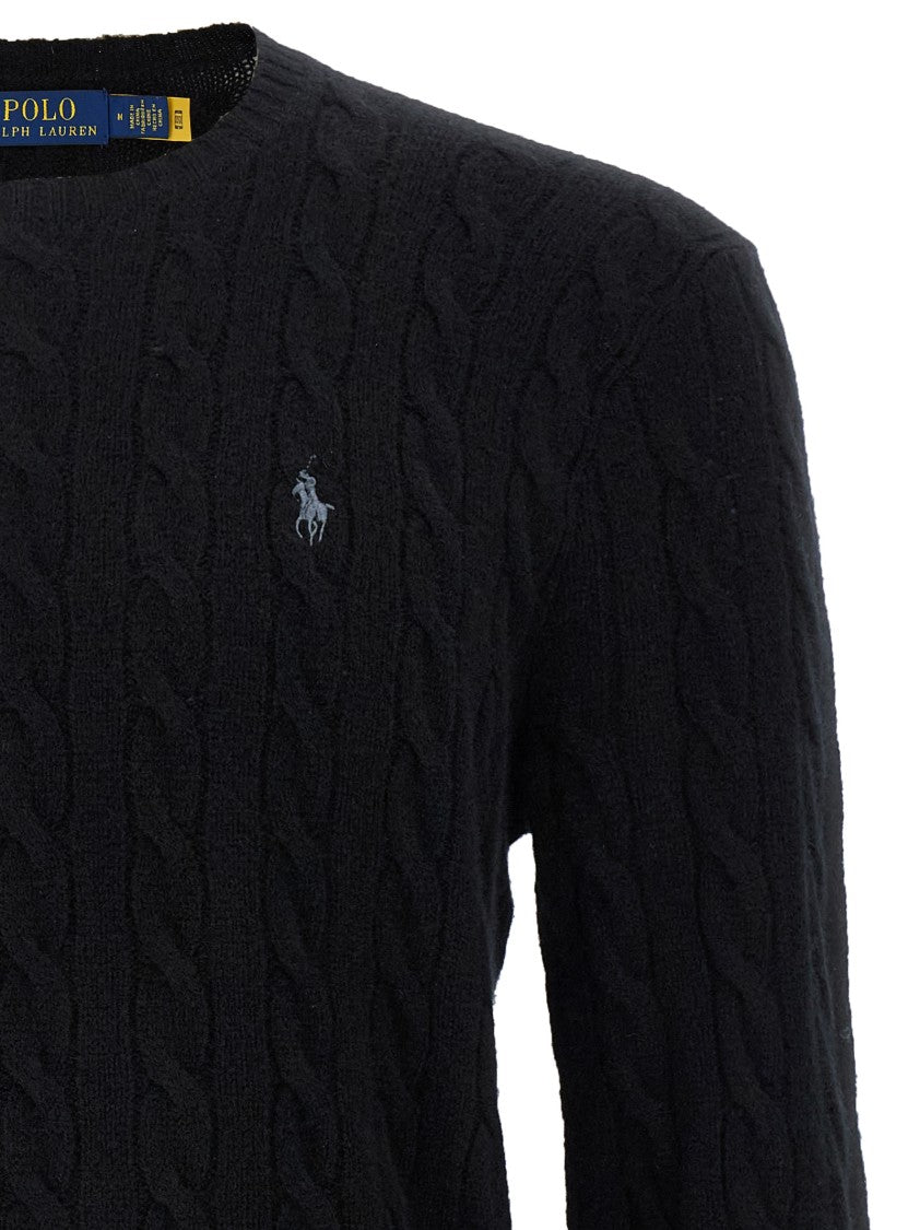 Polo Ralph Lauren Cashmere Blend Braided Sweater With Crew Neck And Embroidered Logo
