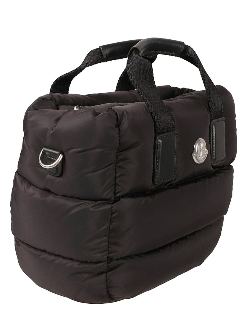 Moncler Compact Quilted Handbag With Leather Accents And Metallic Emblem