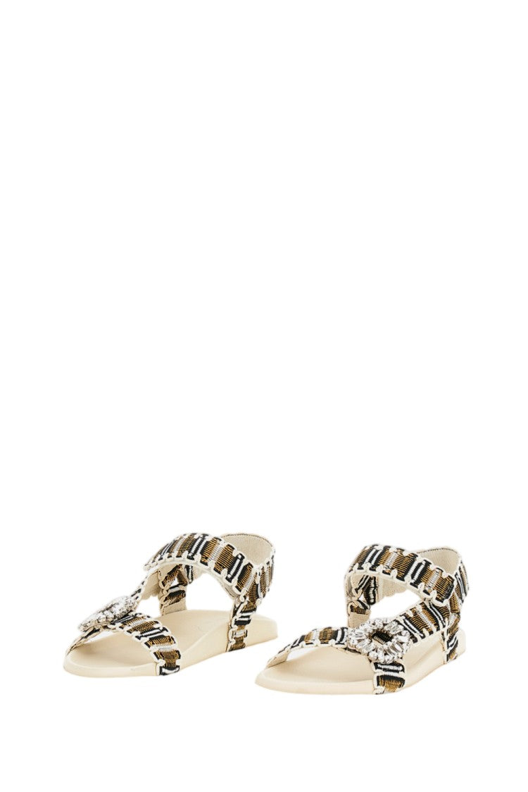 Roger Vivier Multicolored Woven Flat Sandals With Crystal Embellishment