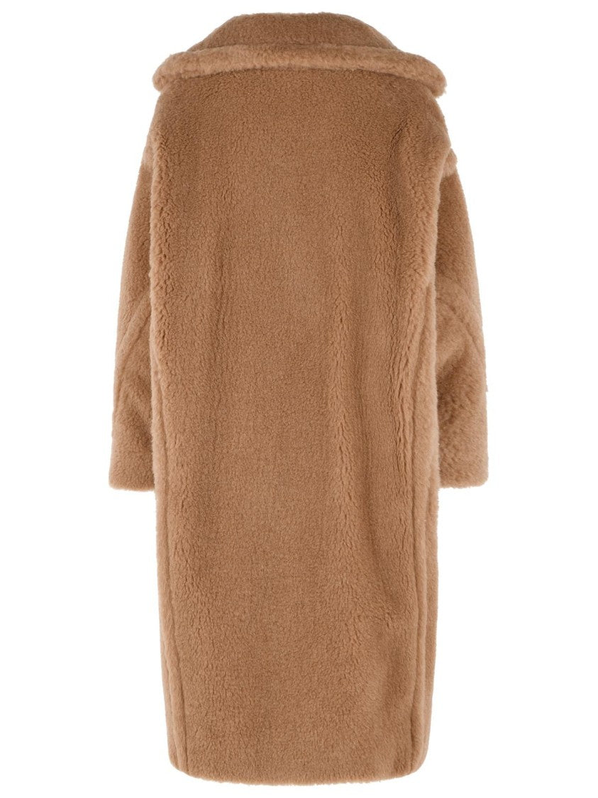Max Mara Teddy Brown Camel And Silk Coat With Wide Lapels And Double-Breasted Closure