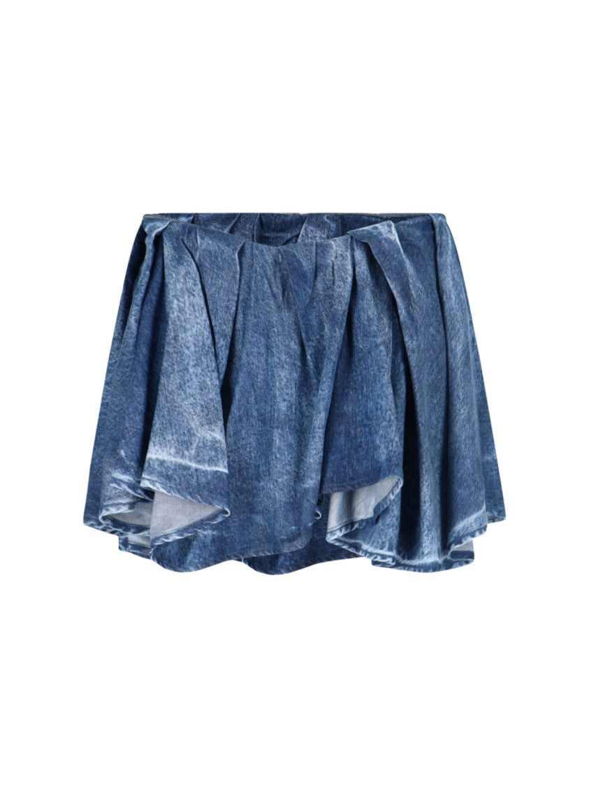 Diesel Draped Denim Mini Skirt With Raw Edges
