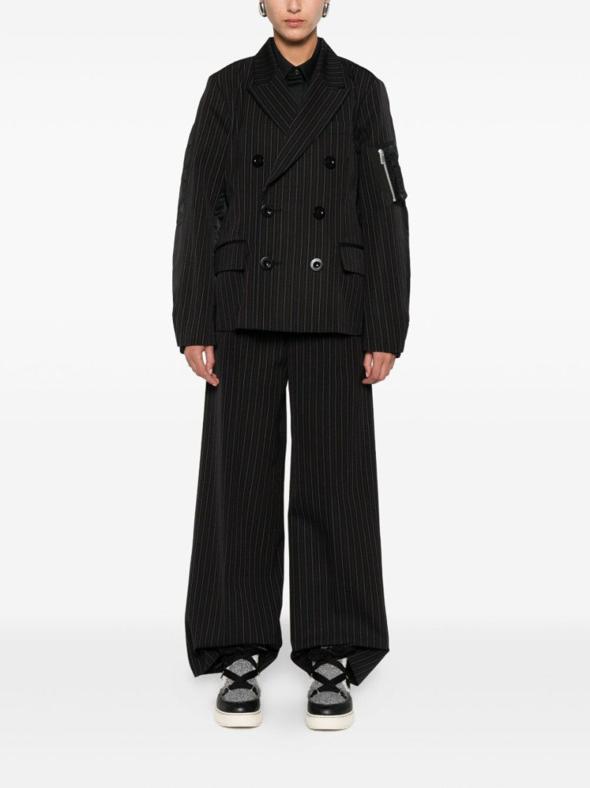 Sacai Double-Breasted Oversized Jacket With Pinstripe Detail
