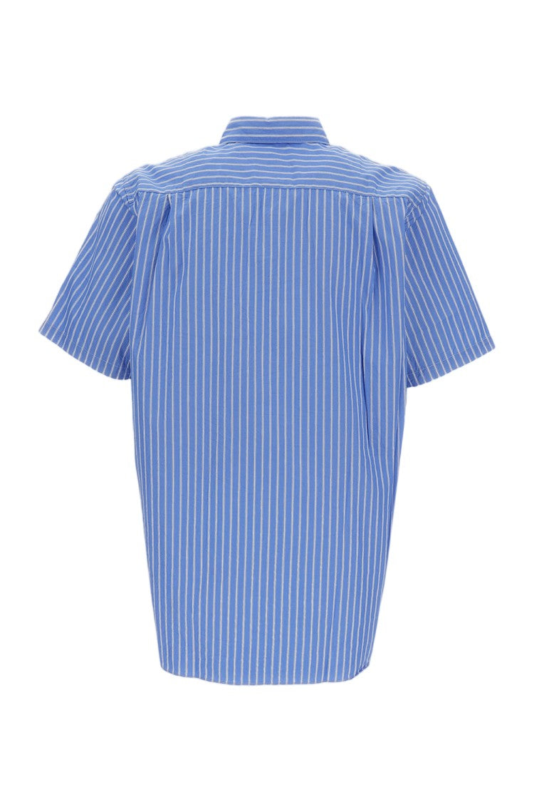 Comme Des Garçons Blue Vertical Stripe Short-Sleeve Cotton Shirt