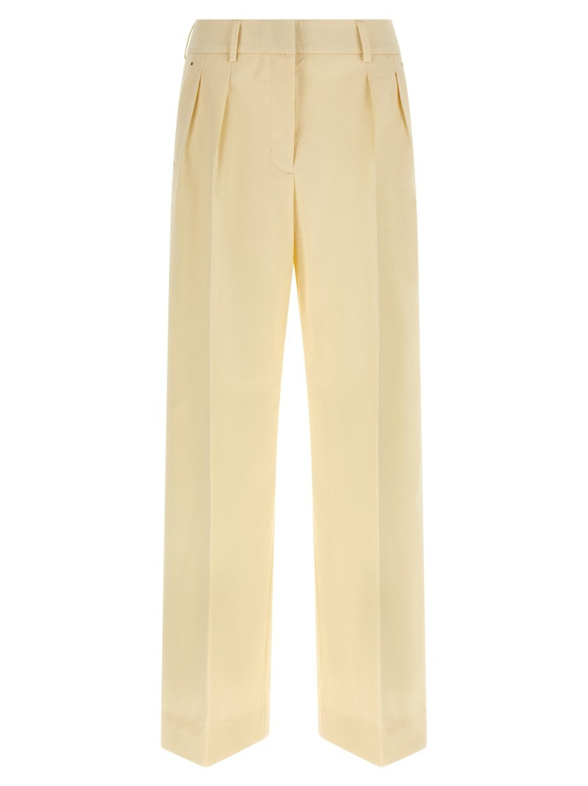 Moncler Tailored Cotton Gabardine Trousers With Pleated Details