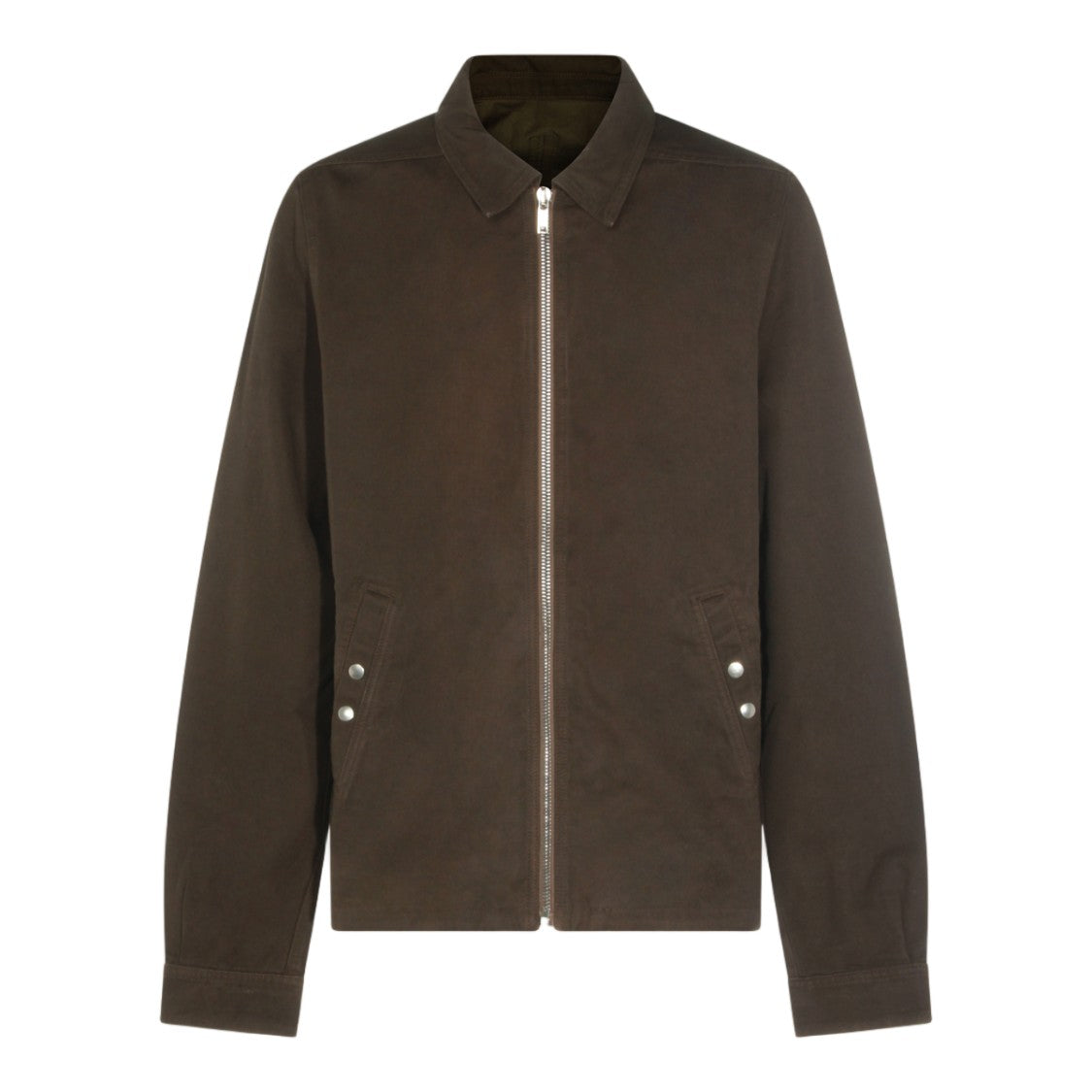Drkshdw By Rick Owens Minimalist Brown Jacket With Classic Collar And Silver Accents