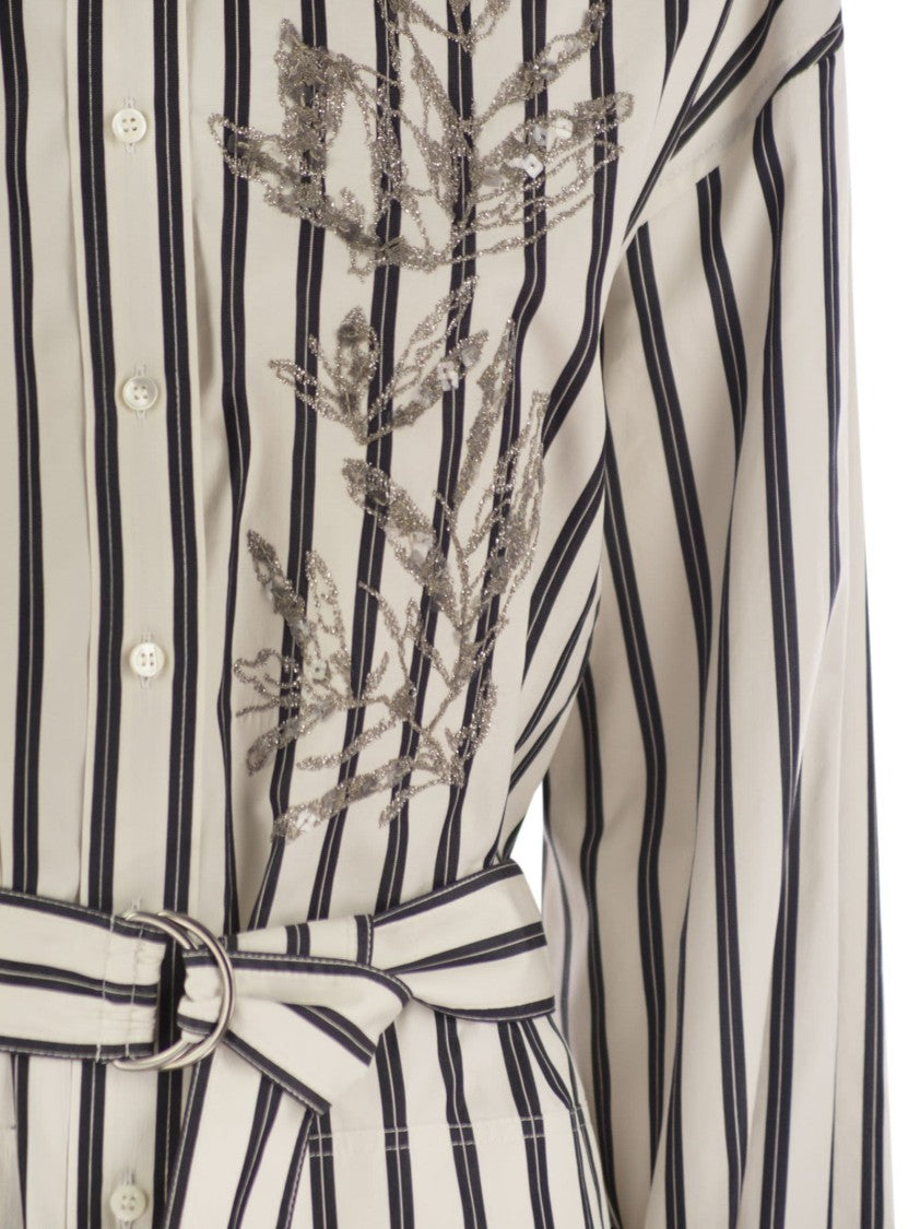 Brunello Cucinelli Regimental Cotton-Silk Poplin Dress