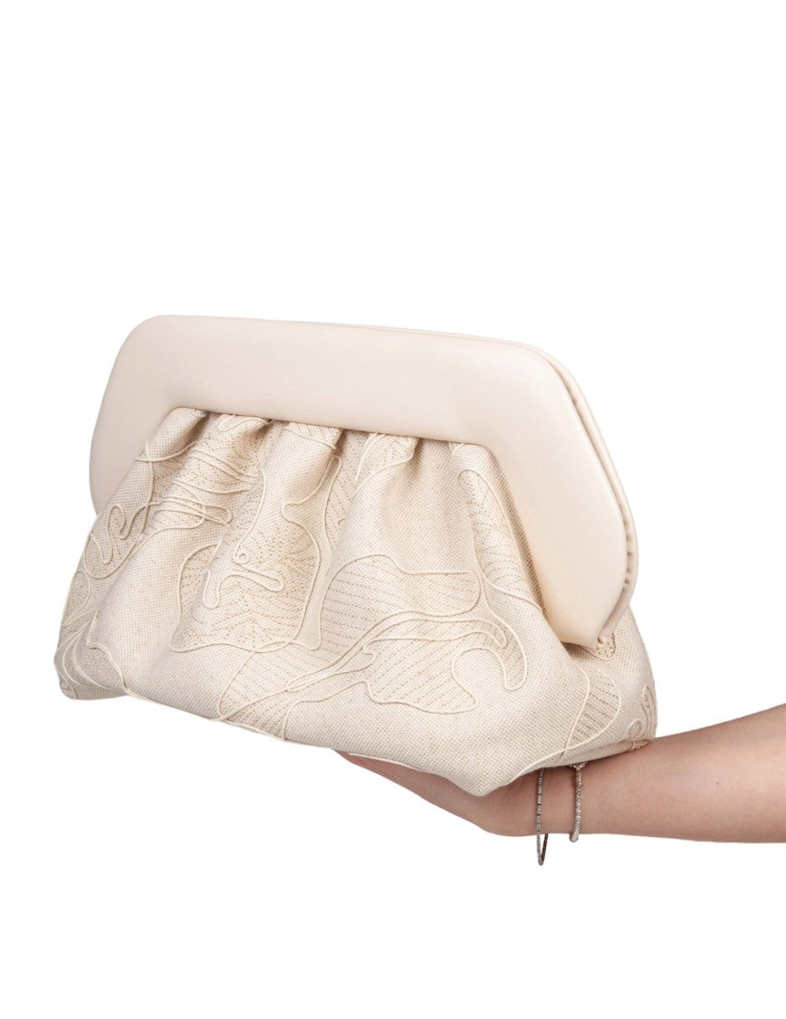 Themoirè Embroidered Canvas Handbag With Magnetic Closure And Removable Strap