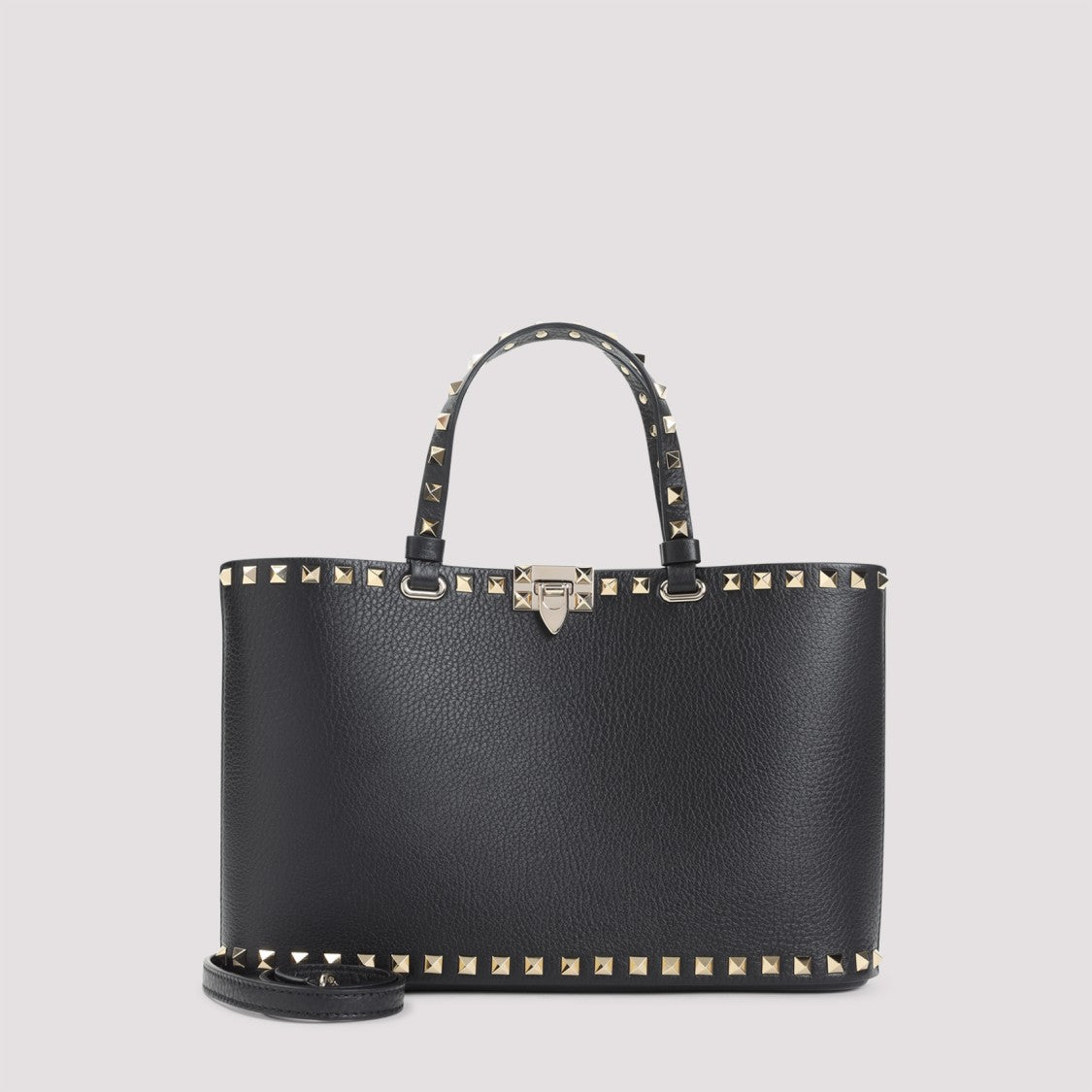 Valentino Garavani Black Grained Leather Rockstud Small Tote