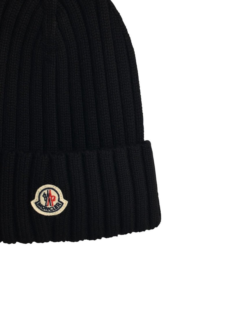 Moncler Black Virgin Wool Beanie