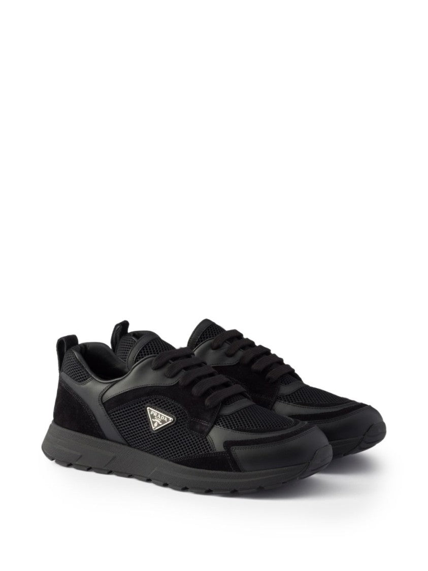 Prada Low-Profile Leather Mesh Flat Shoes