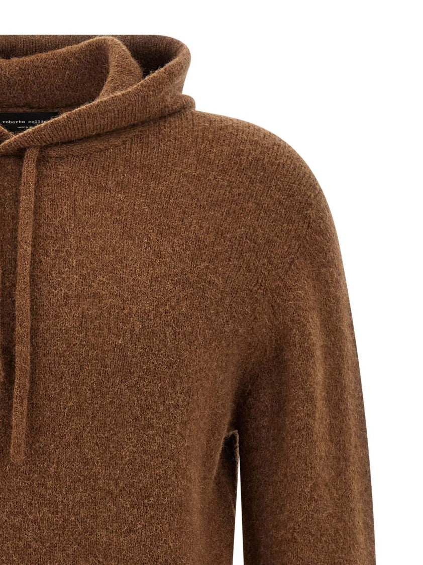 Roberto Collina Cuffed Sleeve Hooded Sweater In Earthy Brown