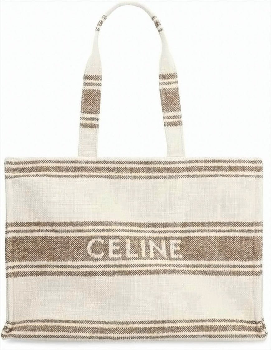 Celine Woven Rectangular Tote Bag With Textured Stripes