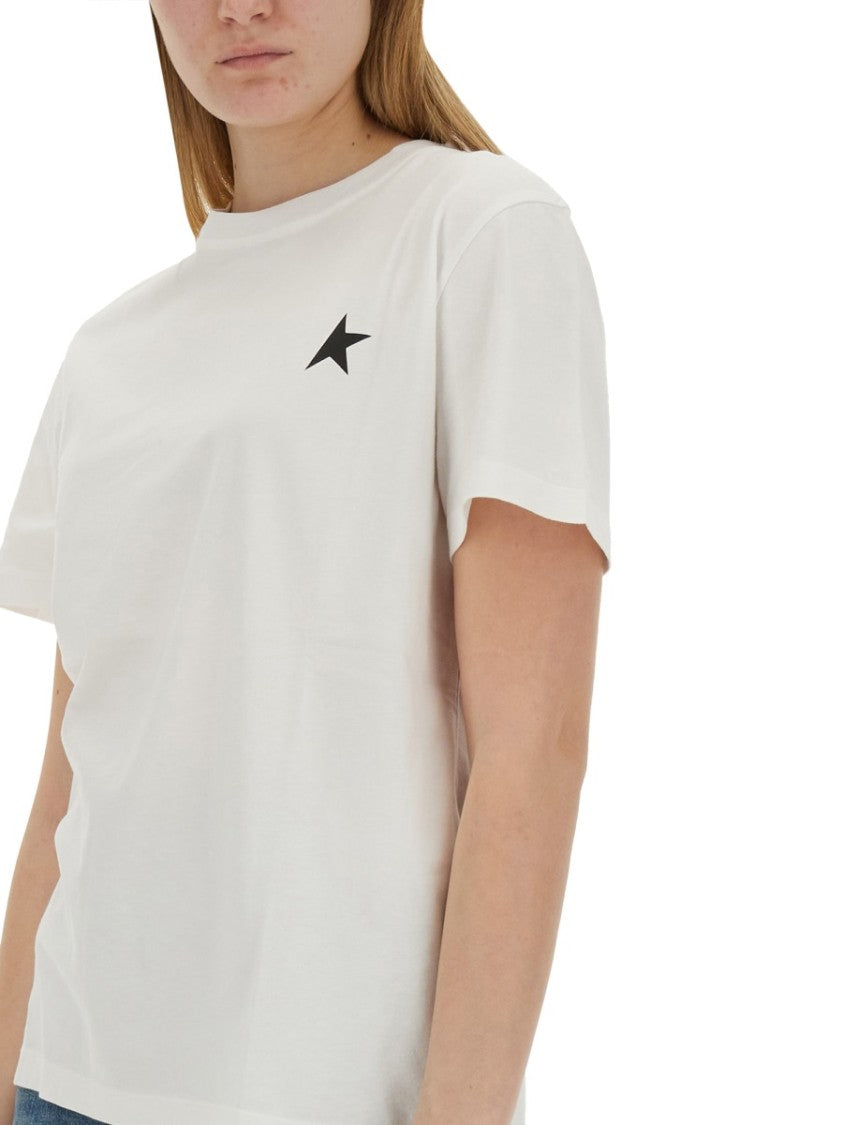 Golden Goose Minimalist White Cotton T-Shirt With Star Emblem