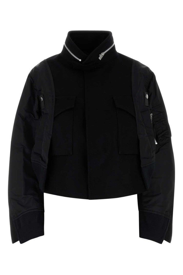 Sacai Black Wool And Nylon Bomber Jacket