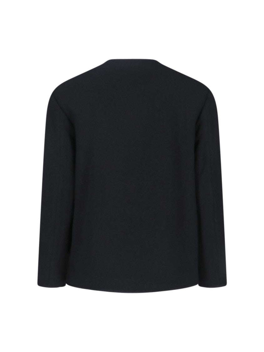 Tonywack Black Collarless Blouson Jacket With Nautical Button Detail