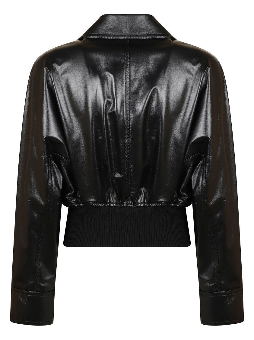 Bottega Veneta Cropped Black Jacket With Shiny Finish