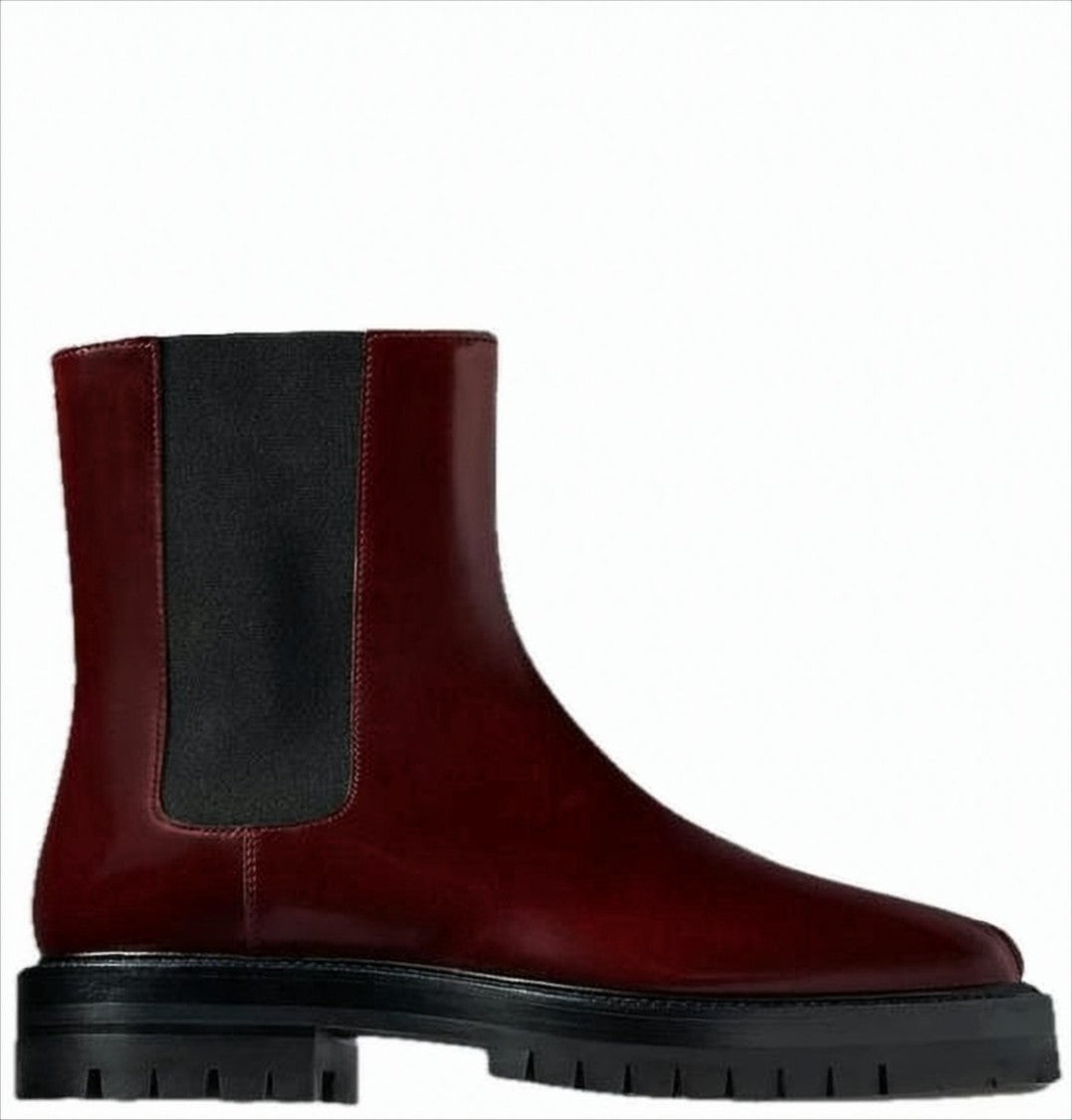 Maison Margiela Burgundy Leather Ankle Boots With Split-Toe Design