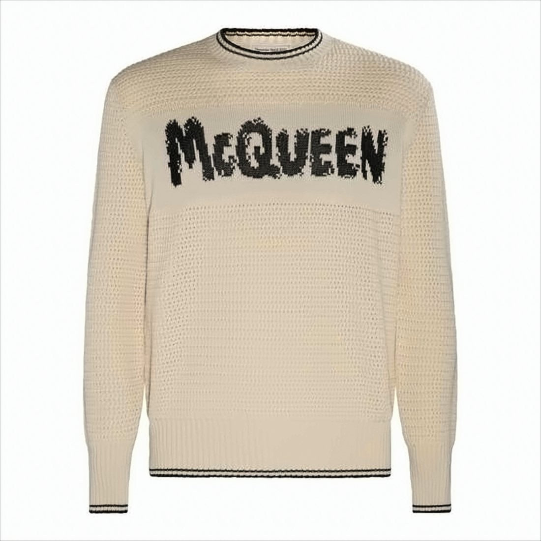 Alexander Mcqueen Textured Knit Sweater With Distressed Logo