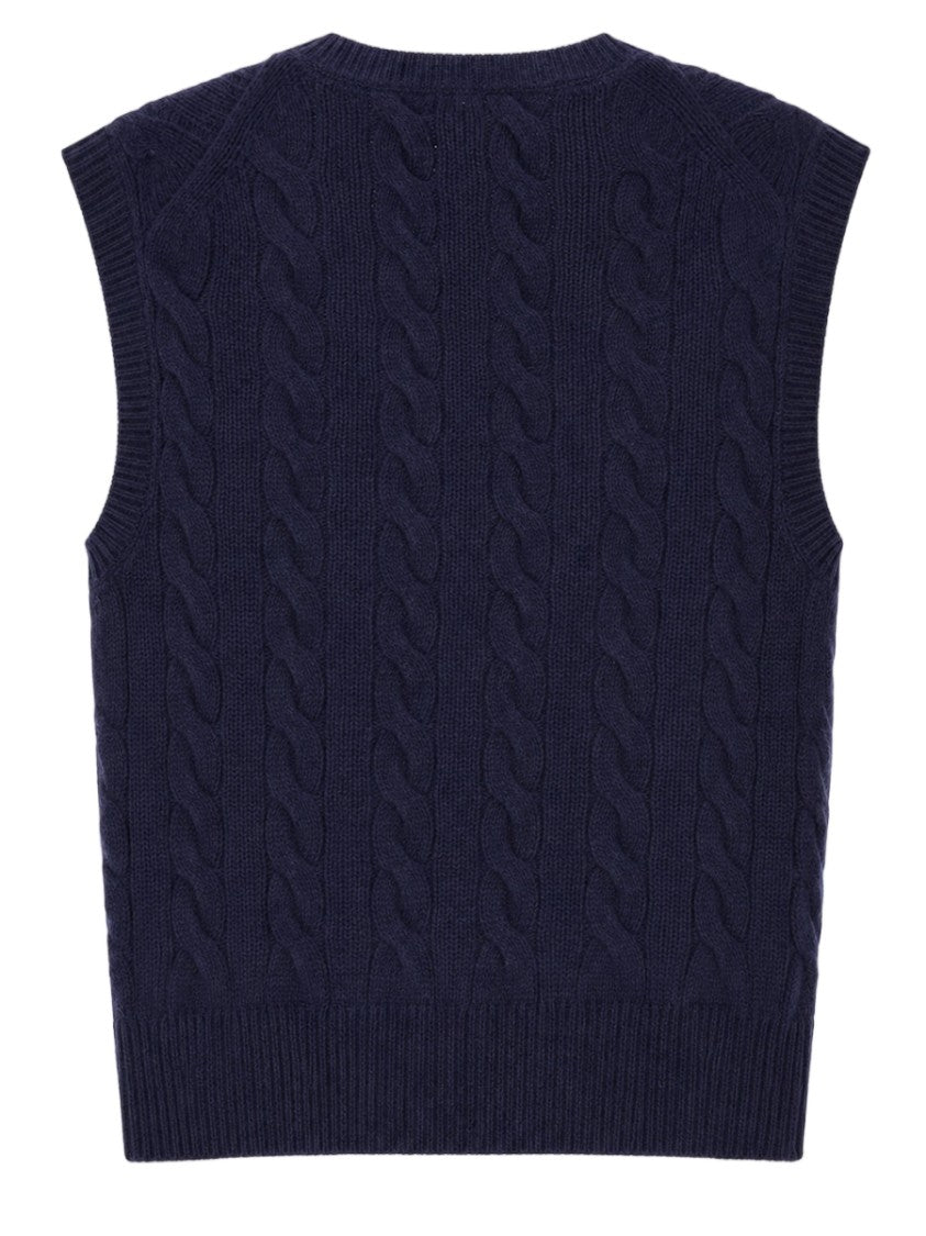 Polo Ralph Lauren Blue Cable Knit Sleeveless Wool-Cashmere Vest