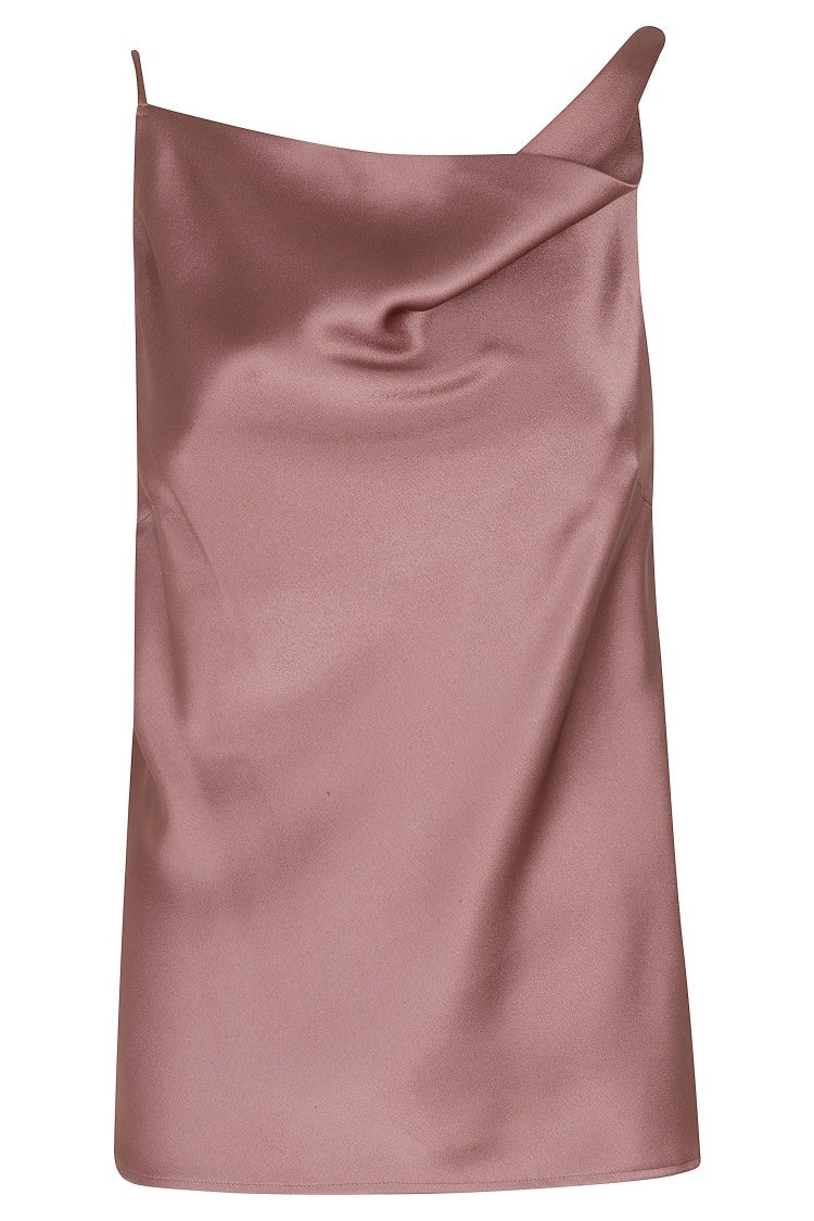 Alysi Pink Blush Asymmetrical Cowl Shoulder Pad Acetate-Blend Tank Top
