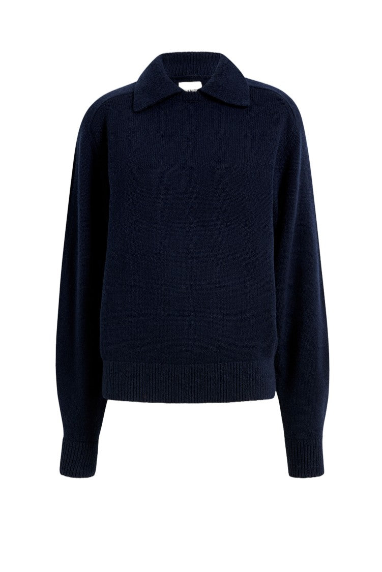 Khaite Navy Blue Wool-Blend Jackson Sweater