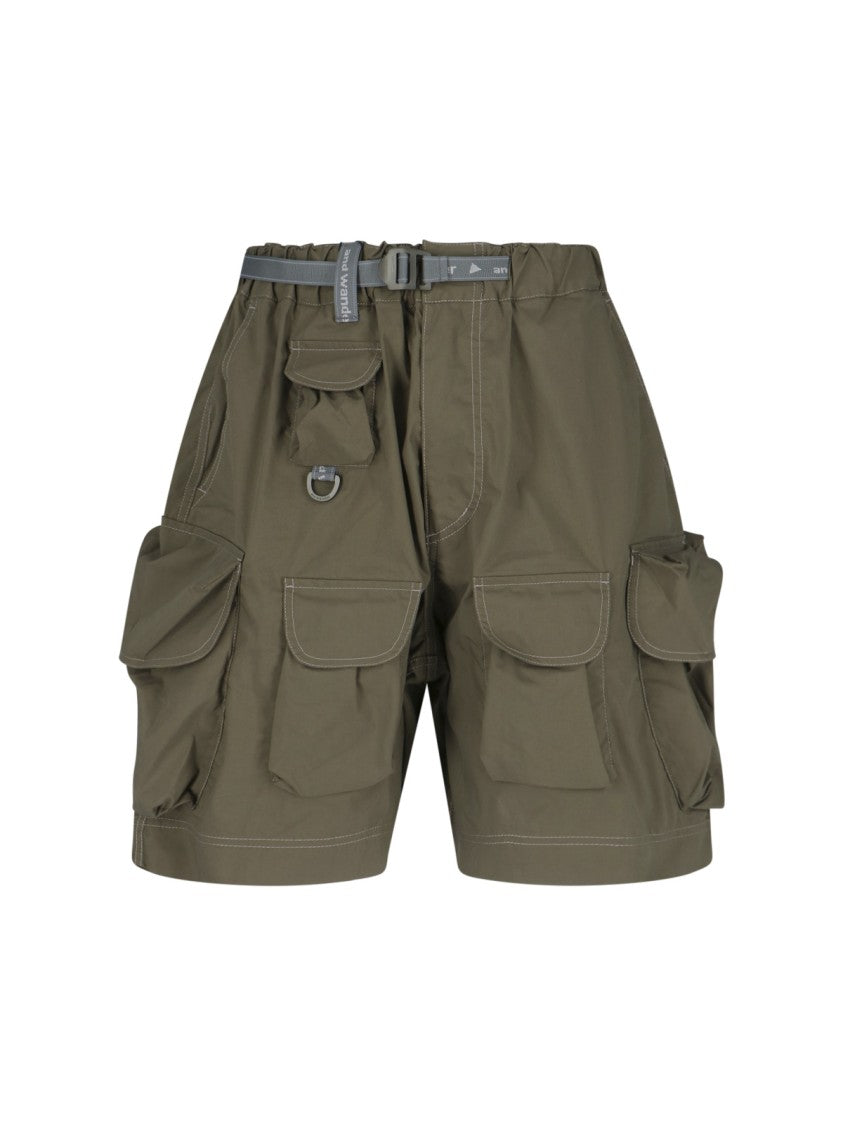 And Wander Oversized Belted Cargo Shorts In Green Cotton Blend