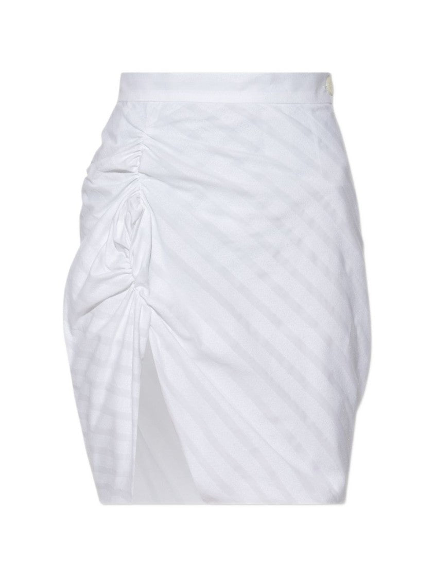 Vivienne Westwood White Striped Cotton Gathered Slit Skirt