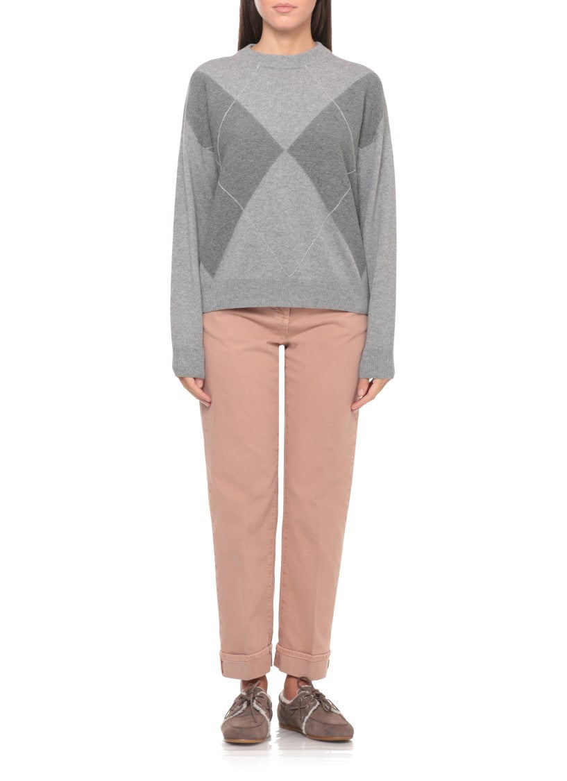 Peserico Grey Beaded Diamond Sweater